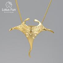 Lotus Fun Vintažinis Tikras 925 Sterlingų Sidabras Manta Rajo Žuvies Pakabukas Mada 18k Aukso Grandinėlės Ir Karoliai Moterims Aukštos Klasės Juvelyrika