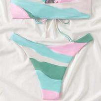 Sexy Bikini Set for Women Thong, Side Halter Tie Swimsuit Ladies Split Strap, Adjustable Brazilian Swimwear,Beachwear S