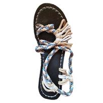 Fashion Women Summer Flip Flop Sandals Shoes Mixed Color Matching Rope Knot Beach Toe Roman Sandals Casual Comfortable Plus Size Shoes 35 smėlis