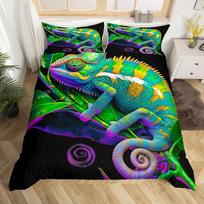 Chameleono antklodės užvalkalų komplektai paaugliams Karalienės Karaliaus dydžio Lengvas pūkinės antklodės užvalkalų komplektas Gyvūnų raštas Miegamojo dekoras Be antklodės EU Single(135*200cm)3pcs