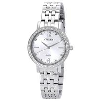 CITIZEN Kvarco kolekcija Kvarcinis mechanizmas Nerūdijančio plieno apyrankė Laikrodis 31 mm Moteriškas laikrodis Sidabrinis ciferblatas EL3100-55A Silver Dial