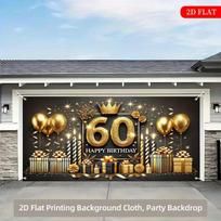 2D Flat Happy 60th Birthday Backdrop, Gold Gifts & Candles Party Background 47.2x31.5inch/120*80cm