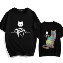 New Stray Game Cat Harajuku Casual T-shirt Men's and Women's Casual Loose Cute Cat Round Neck Cotton Short-sleeved T-shirt S juoda