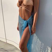 Sexy Beach Maxi moteriški sijonai balti Y2K megzti tuščiaviduriai aukštu juosmeniu, ilgas kūno pieštukas Boho 2023 vasaros tvarsčiai 21848 OneSize mėlyna
