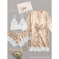 Elastic satin new sexy underwear four-piece set, suspender skirt set, loungewear multi-color XS balta