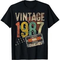 Vintažiniai 1987 m. 38-ojo gimtadienio dovanos vyrams moterims 38 metų marškinėliai Humoras Streetwear marškinėliai trumpomis rankovėmis Unisex laisvi drabužiai S juoda
