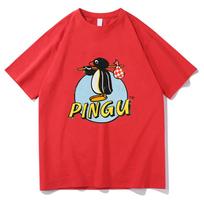 Pingu Classic Logo Natural T-Shirt Women Men Round Neck Penguin Tee Shirt Harajuku Clothes Classic Comfortable Chic Y2K Clothing XS raudona