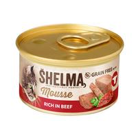 Shelma Cat Mousse su jautiena, pomidorais ir petražolėmis, begrūdis šlapias kačių maistas, 85 g, 24 vnt.