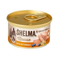 Shelma Cat Mousse krůtí, borůvky, rakytník GF, konzerva 85 g, 24 vnt.