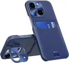 Hurtel iPhone 14 odinis dėklas su stovu ir kortelei – mėlynas