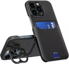 Hurtel Odinis dėklas su kortelės kišene ir stovu iPhone 14 Pro Max – juodas