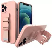 Hurtel Silikoninis dėklas su virvele iPhone 13 – rožinis