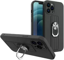 Hurtel Ring Case silikoninis dėklas iPhone 13 mini – juodas su žiedu