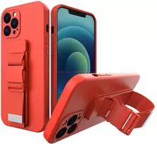Hurtel Silikoninis dėklas su virvele iPhone 13 mini – raudonas