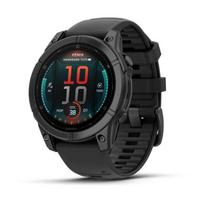 Garmin Fēnix E laikrodis / 47 mm / AMOLED / Pilkai melsvos spalvos plienas / Juodas silikono dirželis