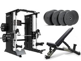 Tunturi Platinum Smith“ staklės + Komercinis suoliukas + 100 kg Bumper svoriai