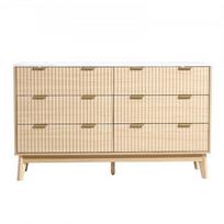 Komoda, 6 briaunuotų stalčių medinė komoda, 39,9x137,2x81,3 cm, šviesi mediena