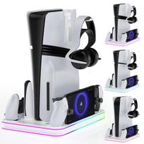 Vaizdo plokštės aušintuvas Aušinimo ir įkrovimo stotelė, RGB, skirta PS5 / PS5 Slim