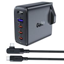 Greitas GaN įkroviklis UK 100W Power Delivery 3x USB C 1x USB, juodas