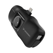Wozinsky WF16-YLS 5000mAh 15W Lightning Mini Išorinė baterija su integruotu USB-C laidu ir Apple Watch įkrovikliu - juodas
