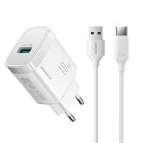 Joyroom JR-TF4 18W sieninis įkroviklis su 3A USB-A - USB-C 1m laidu - baltas