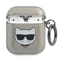 Karl Lagerfeld AirPods 1/2 dėklas – juodas, blizgus „Choupette“