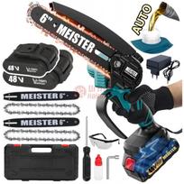 Akumuliatorinis grandininis genėjimo pjūklas su grandinės tepimu MEISTER MS-030 + 2 akumuliatoriai, 6"+6", 850 W