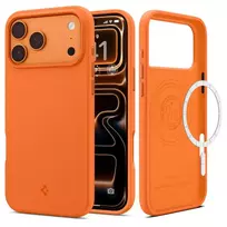 Spigen Silicone Fit Mag phone case with MagSafe support for iPhone 17 Pro, orange
