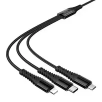 Hoco X123 3-in-1 data transfer and charging cable | USB-A to Lightning, USB-C, Micro USB | 1m | black