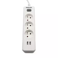 PHILIPS Power strip extension cord 3 sockets + 2 USB 2m 10A white