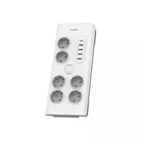 PHILIPS Surge-protected power strip extension cord, 6 Schuko sockets + 6x USB-A + 1x USB-C, 2m, 16A, white