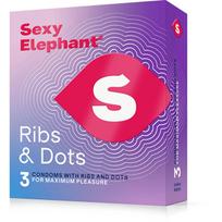 Sexy Elephant Ribs & Dots ribbed condoms - 3 ks Intymioji higiena 3 ks kūno priežiūra