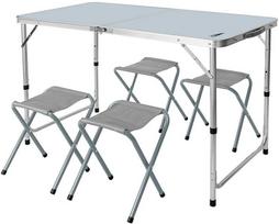 Sulankstomas turistinis stalas su kėdėmis NEO Tools, pilka sp., 120 cm x 60 cm x 60 cm