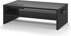 Medinis monitoriaus stovas su lentynomis – ergonominis kompiuterio stovas, juodas