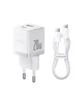 Sieninis įkroviklis Palm 20W USB + USB-C QC3.0 PD3.0 su USB-C kabeliu 1m, baltas