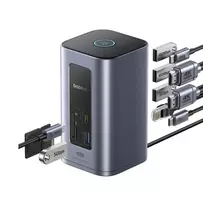 Jungčių stotelė / adapteris 1in12 USB C kištukas - 2xHDMI RJ45 SD/TF USB3 NU1 Air Spacemate BASEUS