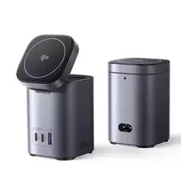 Stalinis įkroviklis Nexode GaN 65W USB-A + 2xUSB-C su belaidžiu Qi2 įkrovimu 15W