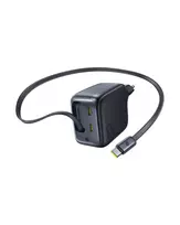 Sieninis įkroviklis EnerCore CJ11 67W 2xUSB-C su ištraukiamu USB-C kabeliu 0.8m, juodas