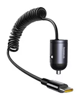 Automobilinis įkroviklis Tiny Star 30W 12-24V USB-C PD3.0 su integruotu USB-C kabeliu 30W 1.4m, juodas
