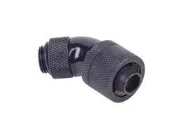 „Alphacool HF“ jungtis, 45 laipsnių, G1/4 colio vidinis sriegis, 16/10 mm, pasukama, juoda