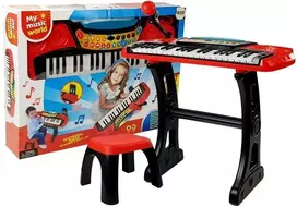 Lean Toys Klaviatūra su stovu, kėdute ir mikrofonu – 37 klavišai, raudona