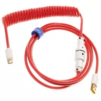 Klaviatūra Ducky Premicord Apple Raudona Coiled Cable susuktas klaviatūros laidas, USB-C į USB-A – 1,8m