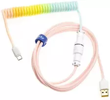 Klaviatūra Ducky Premicord Cotton Candy Coiled Cable susuktas klaviatūros laidas, USB-C į USB-A – 1,8m