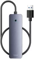 Hub 4in1 Baseus UltraJoy Lite 50cm USB-A iki 4x USB 3.0 + USB-C 5V (pilka)