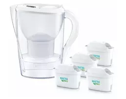 „Brita Marella“ vandens filtruojantis ąsotis su 4 „Maxtra Pro PP“ filtrų kasetėmis (2,4 l; baltas)