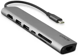 Epico 7in1 Multimedia Hub 8K su USB-C jungtimi - kosminis pilkas