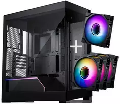PHANTEKS NV-Serie NV5 MK2 ATX-Gehäuse, Tempered Glass, DRGB - Satin Juodas + 3er Pack M25 Gen2 PWM D-RGB Lüfter Reverse Blade + 1x Normal Fan - 120mm