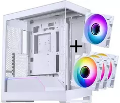 PHANTEKS NV-Serie NV5 MK2 ATX-Gehäuse, Tempered Glass, DRGB - Matte Baltas + 3er Pack M25 Gen2 PWM D-RGB Lüfter Reverse Blade + 1x Normal Fan - 120mm