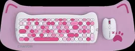 CANYON HSET-W6 EN Klaviatūra ir pelė Kitty Edition AAA+АА Wireless Rožinė