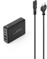 Hama GaN 65W PD/QC 2x USB-C, 2x USB-A juoda
